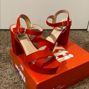 Red open toe heels